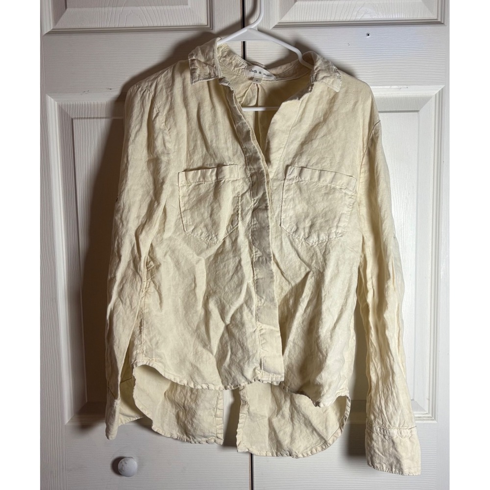 Cloth & Stone 100% Linen Split Back Button Down Shirt Pale yellow Small